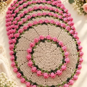 crochet rose coaster set