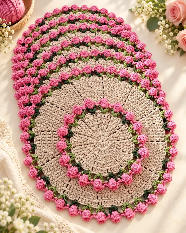 crochet rose coaster set crochet rose coaster set