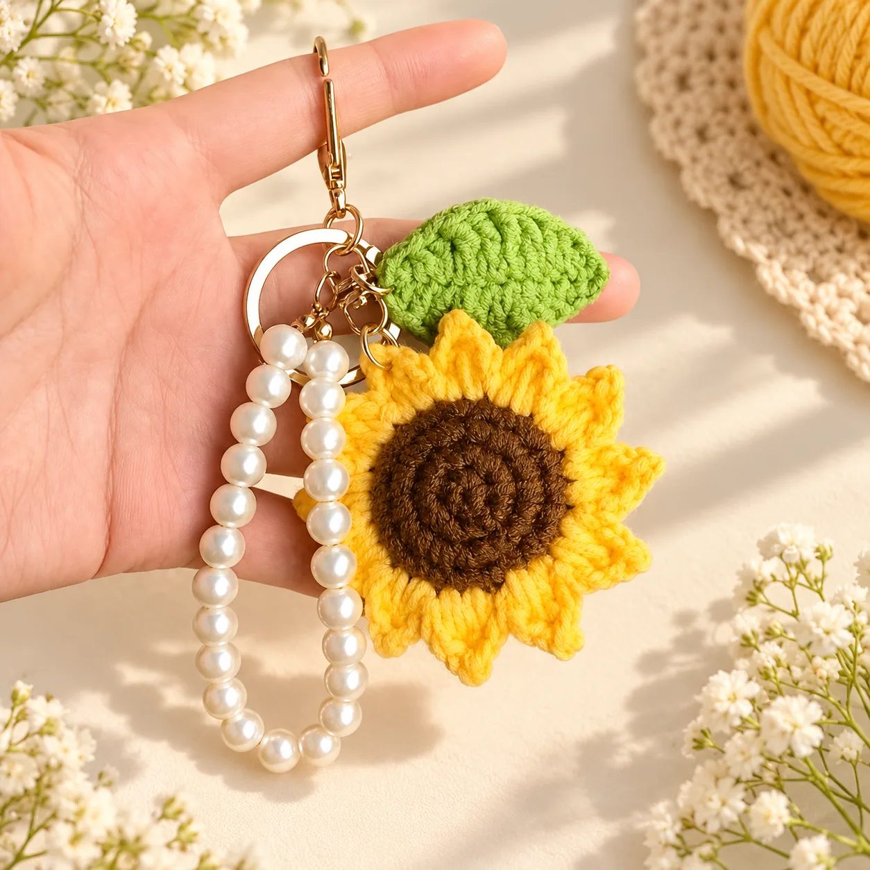 crochet sunflower keychain pearl crochet sunflower keychain pearl